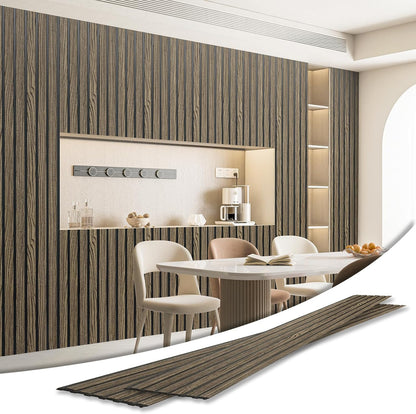 Art3d 4-Pack Glue-On Six-Grid Wainscoting Panel for Interior Wall Decor - 104 x 12 Inch Polystyrene Ultralight Slim Slat Wall Panels for Living Room Bedroom, Walnut