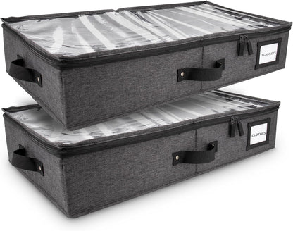 HOMELUX THEORY 2pc Under Bed Storage Containers, Bedroom Under the Bed Drawer Storage Organizer with Bins and Lids, Medium Underbed Clothes Storage Box Ideal for Blanket, Fabric, & Shoes (Dark Gray)