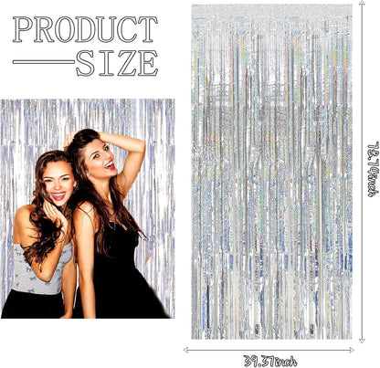 3 Pack Silver Backdrop Curtain Party Decorations Foil Fringe Backdrop Silver Tinsel Streamers Birthday Bachelorette New Year Christmas Wedding Baby Shower Disco Party Decorations