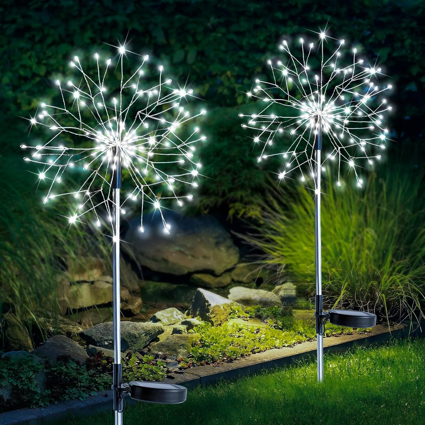suddus Solar Garden Lights Outdoor Waterproof Decorative, 2Pack 150LED Firework Lights, Solar Fairy Lights for Yard, Garden, Party, Patio, Pathway, Flowerbed - White