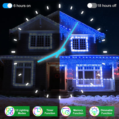 132FT 1332 LED Outdoor Christmas Lights - 296 Ice Drops, 12 Pro Modes with Timer Memory & Brightness, Waterproof Hanging Ice String Light for Holiday Wedding Garden Fence House Decor (Blue)