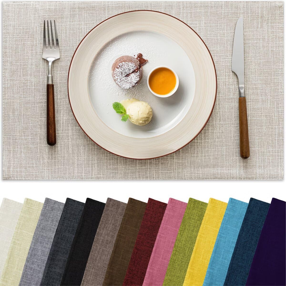 Placemats Set of 8, Bilayer Thickened Linen Place Mats Heat Resistant Machine Washable Wrinkle Free Carefully Selected Polyester Mats for Kitchen/Dining/Coffee Table (Cream Beige)