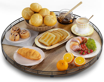 Acacia Wood 21" Lazy Susan Turntable Organizer for Table Top, Farmhouse Extra Large Round Lazy Susan for Serving Kitchen Countertop Cabinet for Charcuterie Centerpiece, Bathroom Vanity Tray Decor