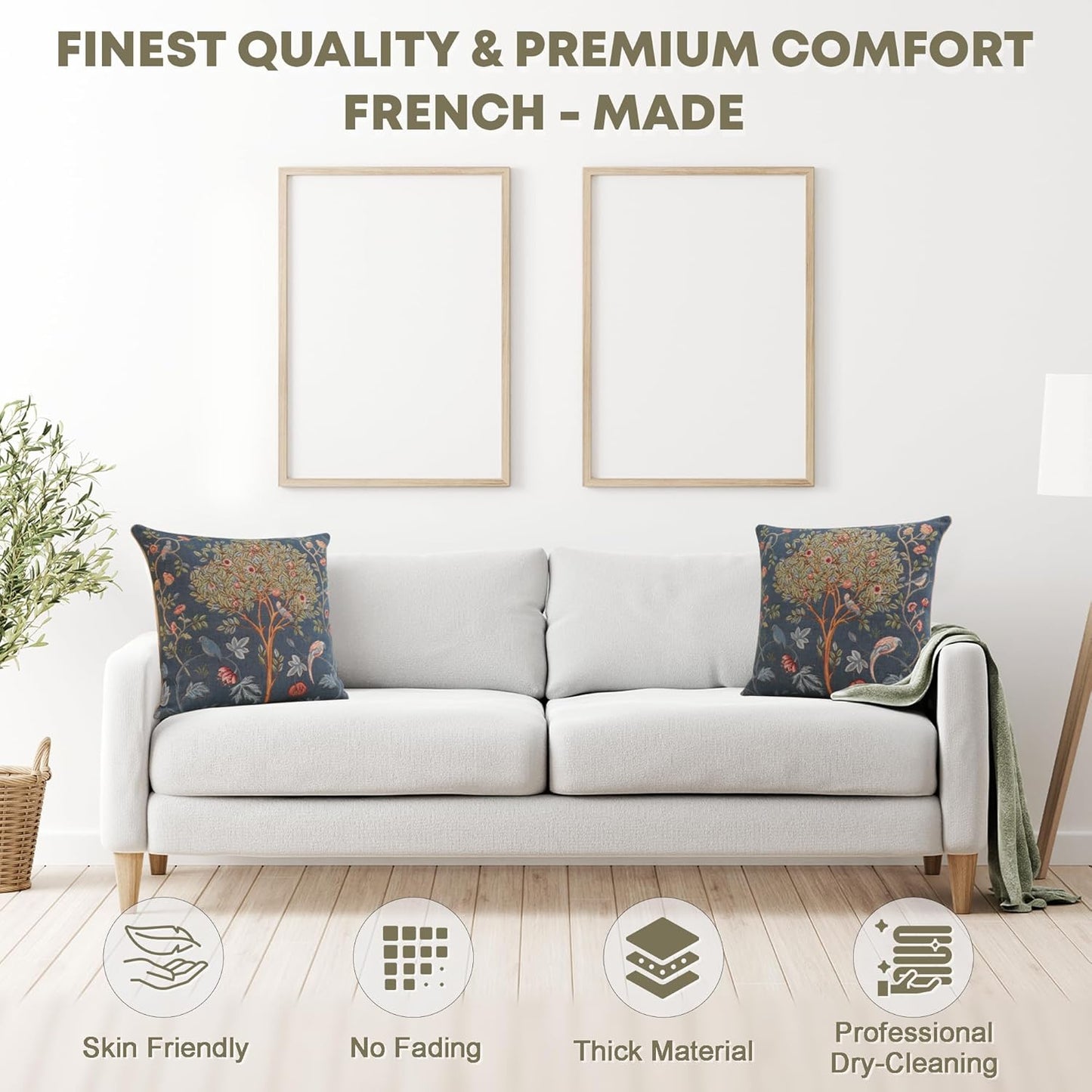 Charlotte Home Furnishings Decorative Tapestry Pillow Cover 19x19 in, Blue Kelmscott Couch Throw Pillow Cover, French Country Square Cushion Cases for Bed Room Home Decor, Soft Cotton Jacquard Woven