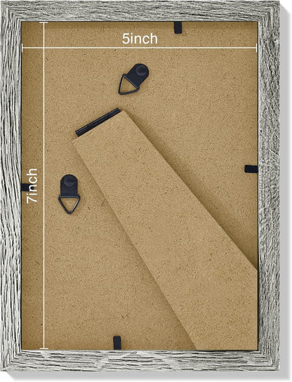 Vittanly 5x7 Picture Frames Set of 9, Shatter Resistant Plexiglass, Display 4x6 Pictures with Mat or 5x7 without Mat, Photo Frames for Wall or Tabletop, Engineered Wood, Grey