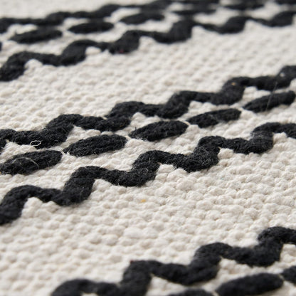 GDFStudio Boho Handmade Fabric Cube Pouf Ottoman Foot Stool - Bean Bag Floor Chair - Foot Rest Couch for Living Room Bedroom,Natural and Black,16" x 16" x 15.75"