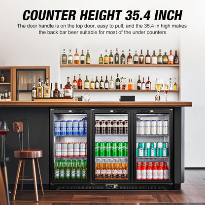 Beverage Refrigerator, 53.15W Inch 12 Cu.Ft Drink Fridge, Back Bar Beer Fridge with 3 Glass Door, 35.43" Height Beverage Cooler, Built-in & Undercounter Commercial Back Bar Cooler for Kitchen Shop Bar