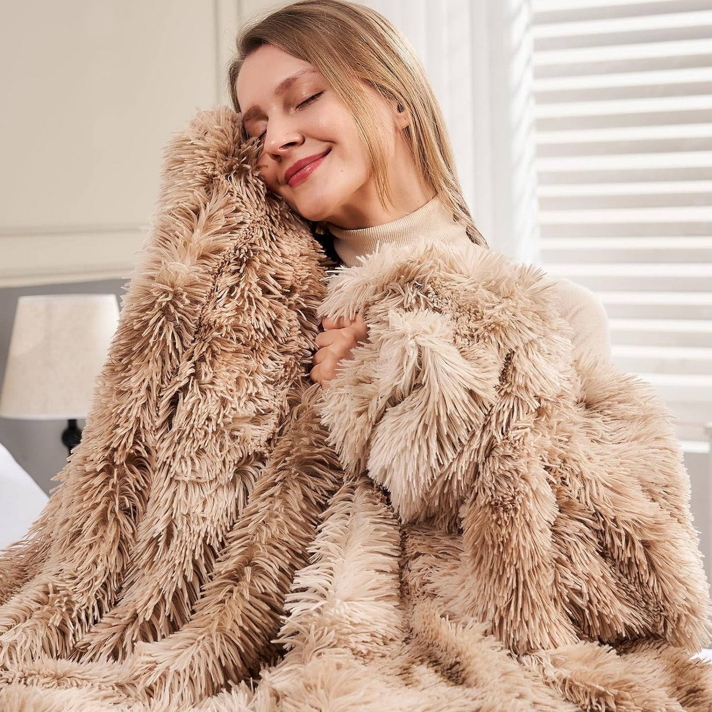 GONAAP Fuzzy Faux Fur Throw Blanket Queen Size Tie-dye Beige Super Soft Cozy Plush Fuzzy Shaggy Blanket for Couch Sofa Bed (Tie-dye Beige, Queen(90"x90"))