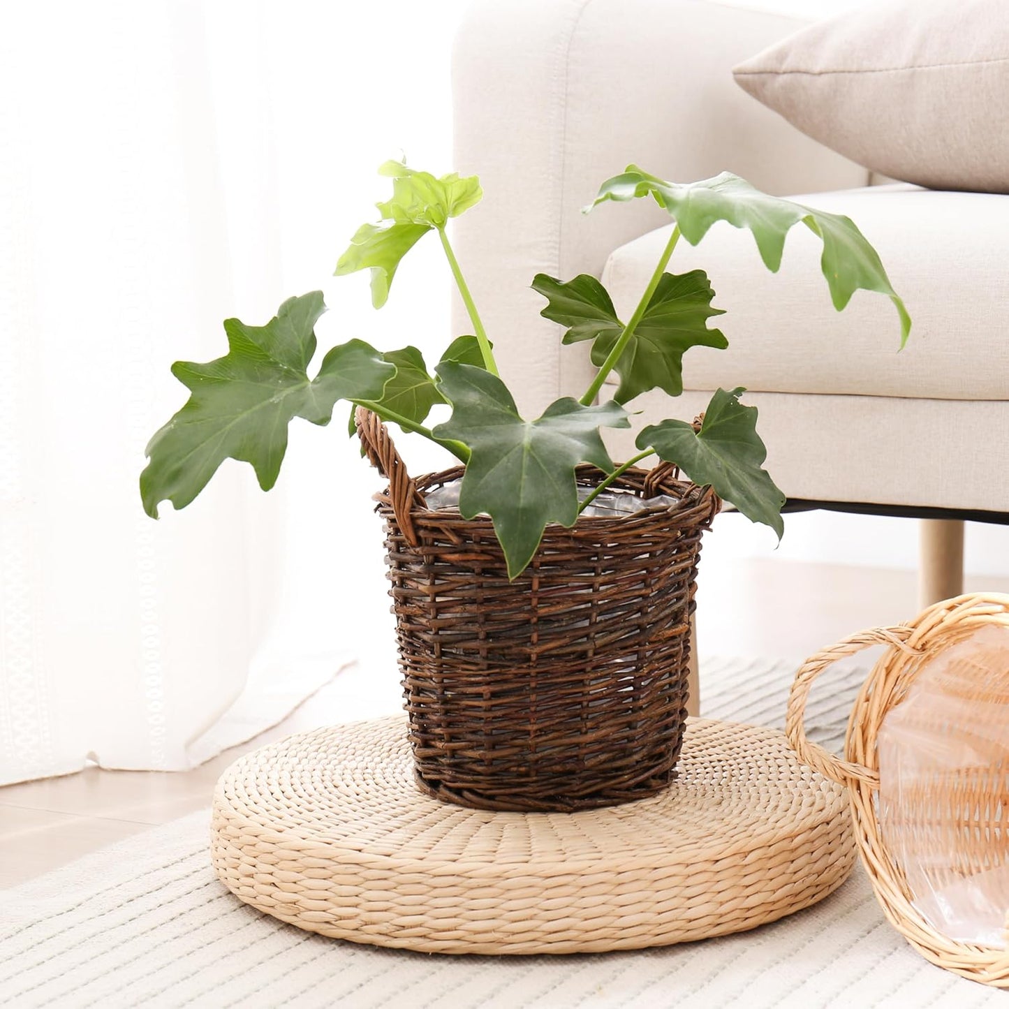 Handwoven Red Willow Planter Basket with Waterproof Liner – Natural Brown Decorative Flower Pot Holder for Indoor Use - Small Size (Inner Top Ø 7", Inner Height 5.9")
