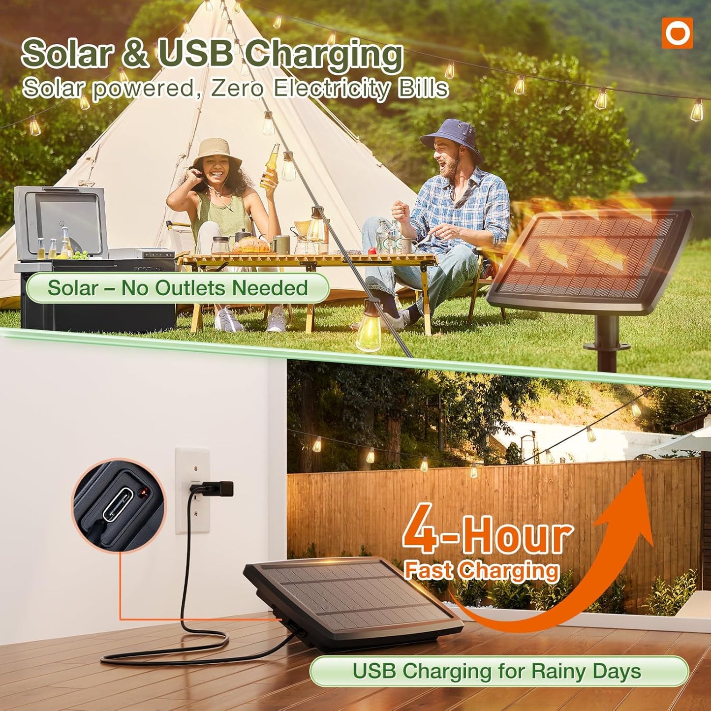 addlon 2 Pack*102FT(96+6) Solar String Lights Waterproof, Patio Lights Solar Powered with Remote & USB Port, 3 Lighting Modes 60+4 LED Shatterproof Bulbs Outdoor Light for Camping Backyard Garden