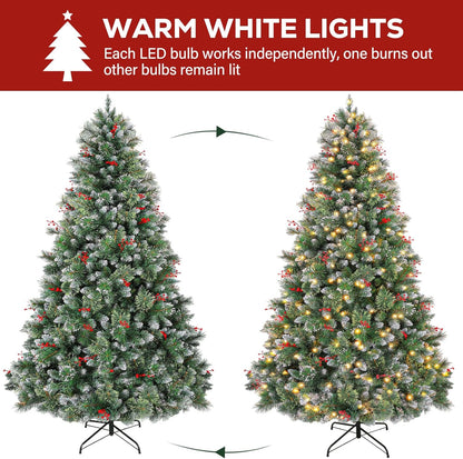 Hykolity 6 ft Prelit Artificial Christmas Tree, Frosted Christmas Tree with 250 Warm White Lights, 956 PVC Branch Tips, Metal Stand and Hinged Branches