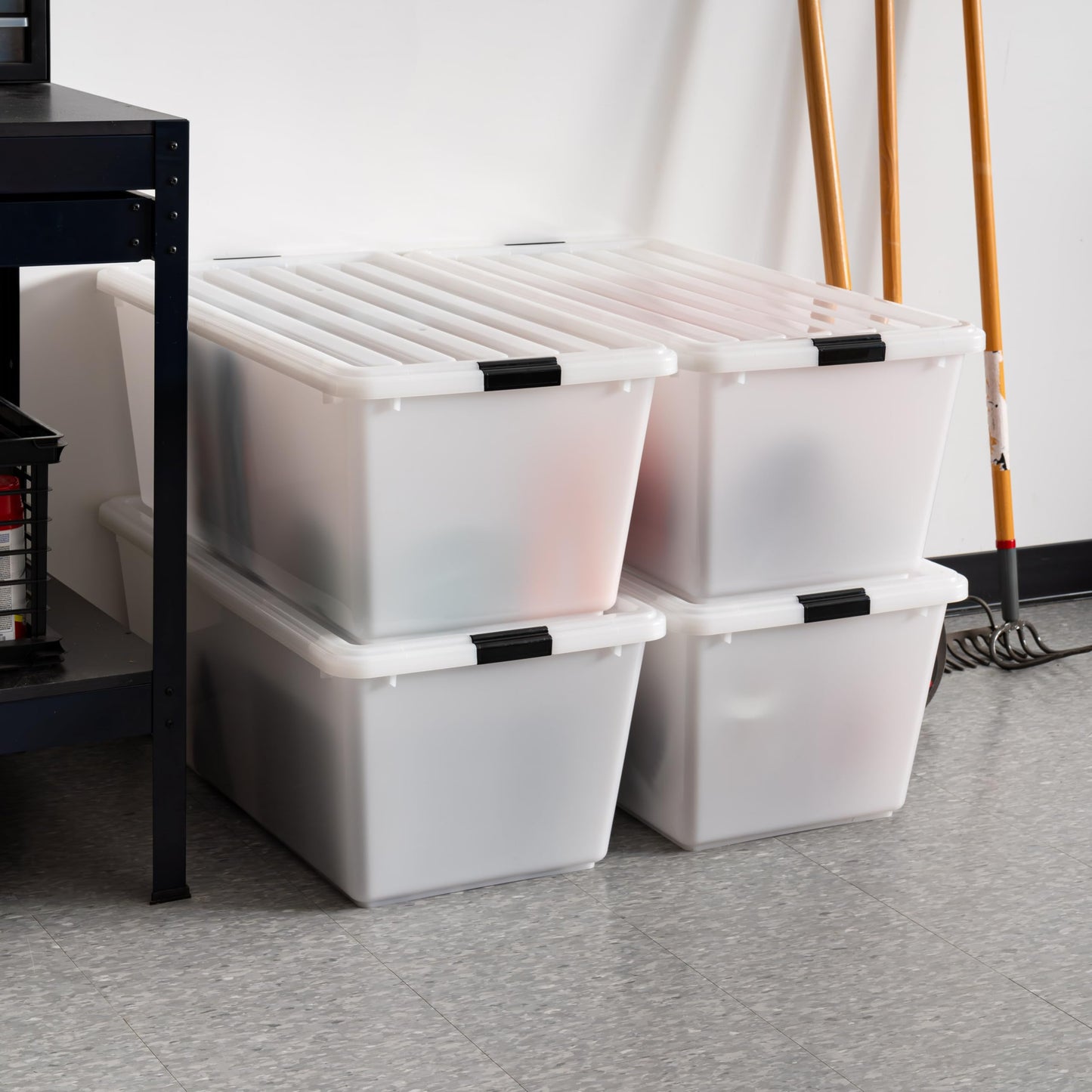 IRIS USA 4-Pack 91 Qt Stackable Storage Bins with Lids, Pearl