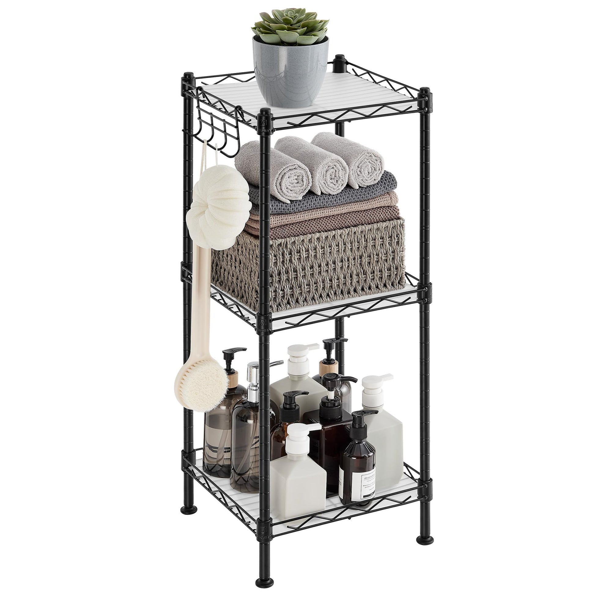 SONGMICS Storage Shelf, Bathroom Shelf for Small Space, 3 Tier, Ink Black