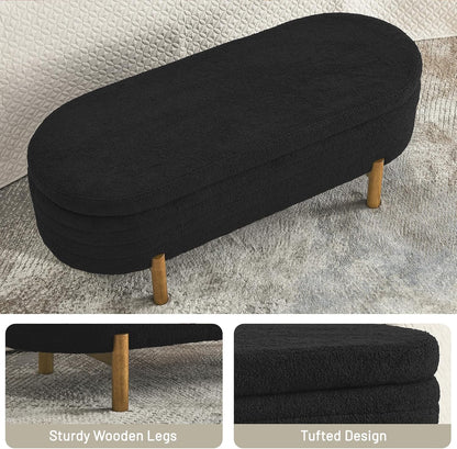 Furniliving 46” Storage Benches, End of Bed Bench with Button-Tufted Large Upholstered Storage Ottoman Teddy Window Bench with Storage Shoe Cabinet Bench, for Bedroom, Entryway, Closet, Black