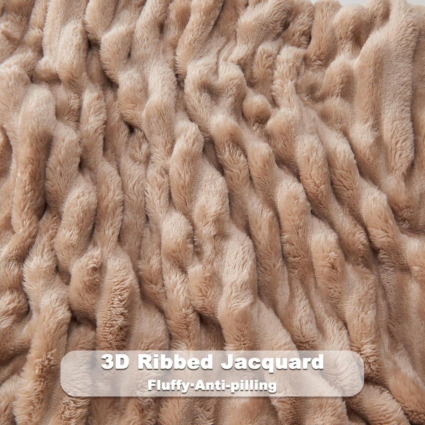 NEWCOSPLAY Super Soft Twin Blanket Taupe Premium Silky Flannel Fleece 3D Ribbed Jacquard Lightweight Bed Blanket All Season Use (Taupe Ribbed, Twin(60"x80"))