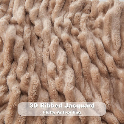 NEWCOSPLAY Super Soft Twin Blanket Taupe Premium Silky Flannel Fleece 3D Ribbed Jacquard Lightweight Bed Blanket All Season Use (Taupe Ribbed, Twin(60"x80"))