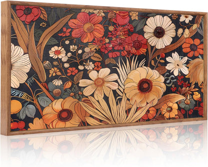 Aurlan Boho Burnt Orange Terracotta Wildflowers Framed Wall Art(40"x20"), Abstract Floral 3D Textured Canvas Artwork, Large Modern Vintage Botanical Nature Art Wall Decor for Home Office Living Room Bedroom