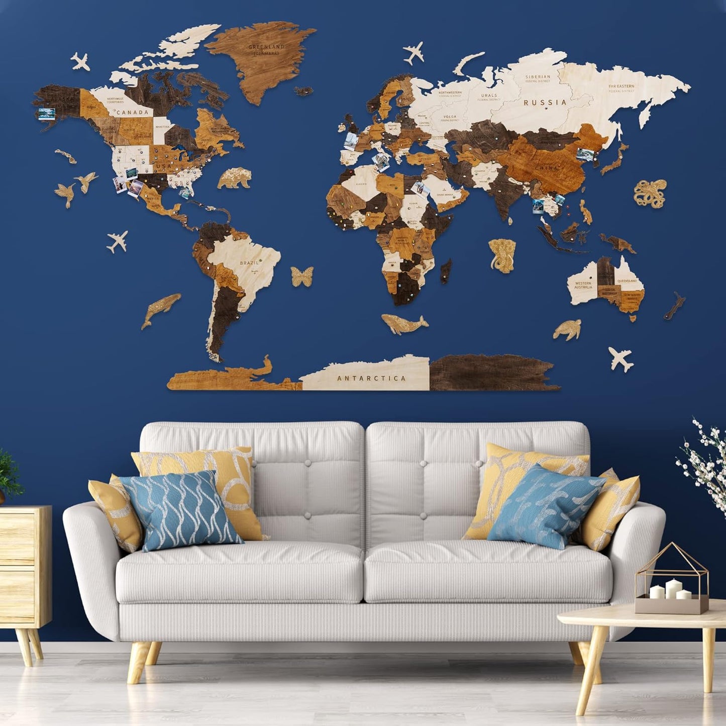 HYPERI Multilayered 3D Wooden World Map Wall Decor, Wood Art Wall Decor, Mapa Mundi Para Pared, World Maps and Push Pins, Christmas, Valentine's Day Gifts For Dad, Mom, Boss, Husband, Wife (Large)