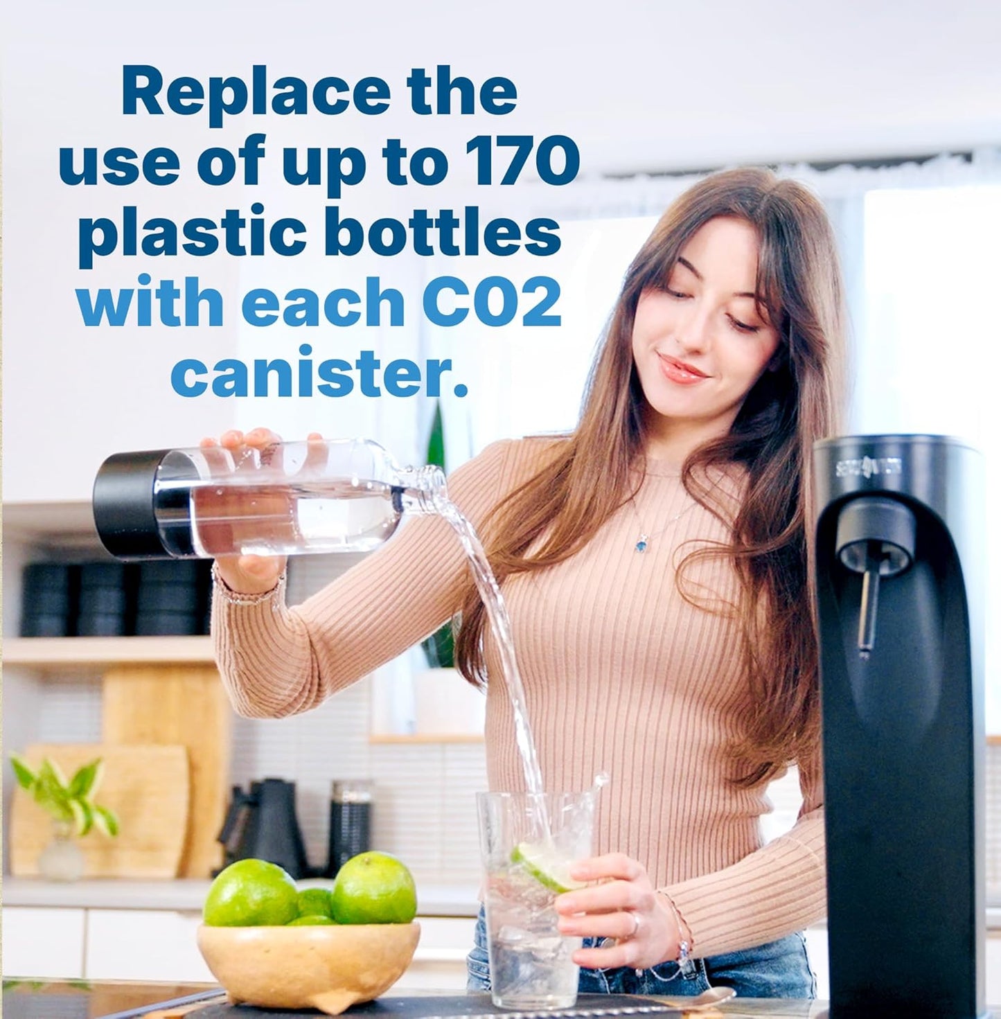 Soda Sense 60L CO2 Exchange Canister - 2 Pack, Threaded Style - Compatible with All 'Screw-In' Soda/Sparkling Water Makers, Including SodaStream BLUE Cylinder Models, Ninja Thirsti, Philips & More