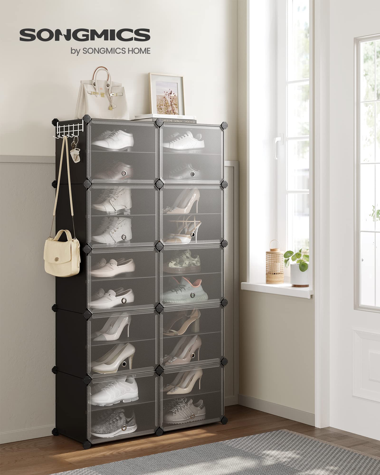 SONGMICS Shoe Rack, 10-Tier with Doors, 40-Pair Storage Cabinet