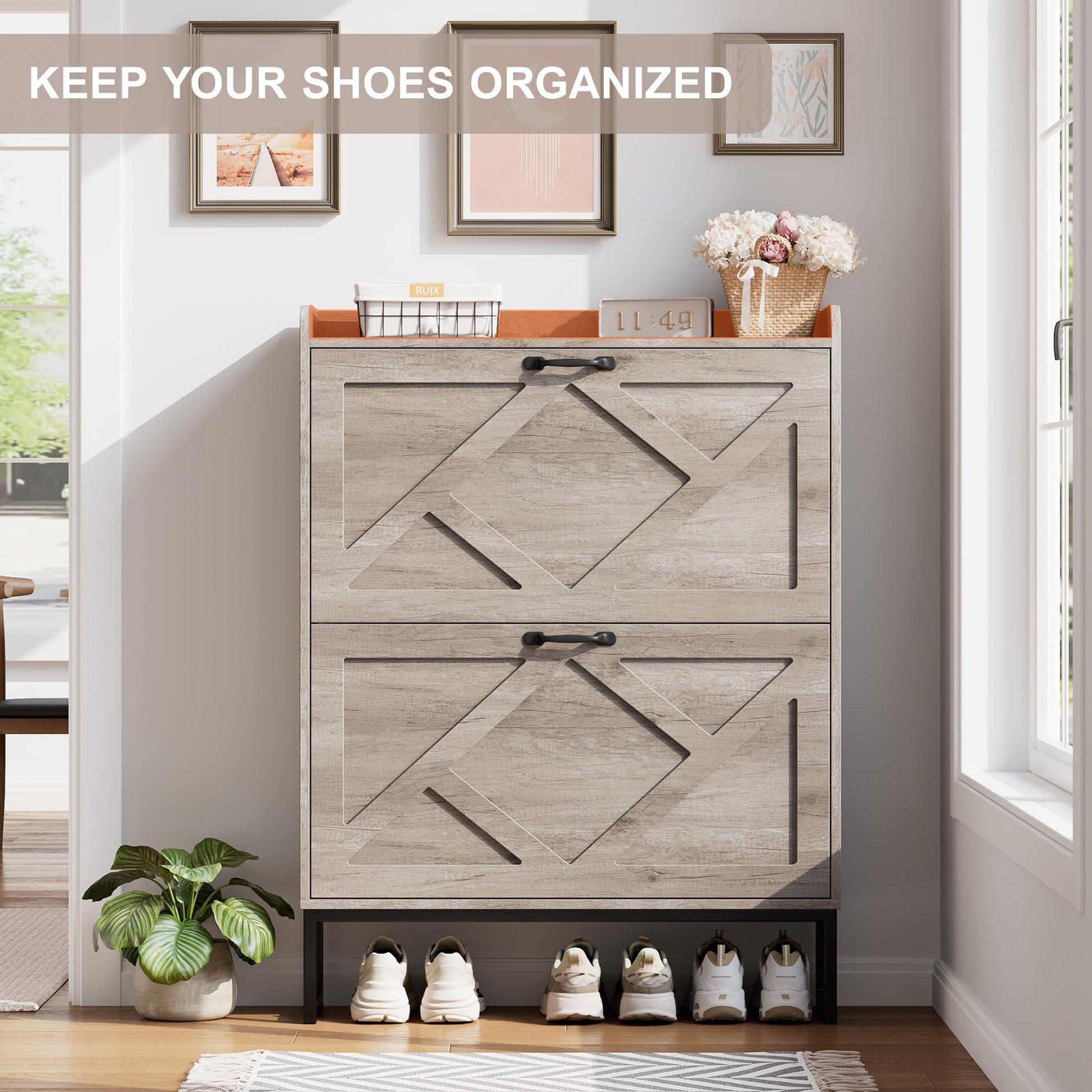 Nicetree Shoe Storage Cabinet with 2 Flip Drawers, Freestanding Shoe Organizer, Shoe Cabinet with