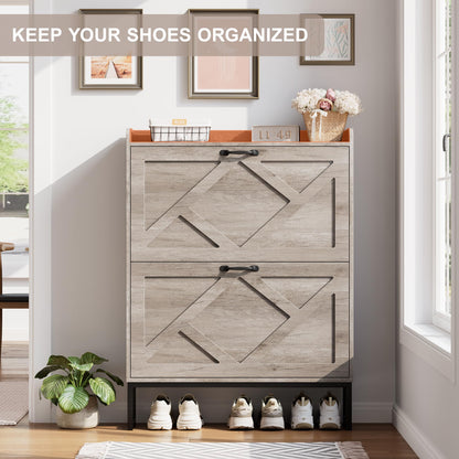 Nicetree Shoe Storage Cabinet with 2 Flip Drawers, Freestanding Shoe Organizer, Shoe Cabinet with