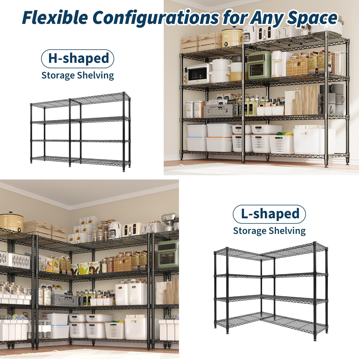 GAOMON 59" W Storage Shelves 4-Tier Metal Shelving Unit, 1060 LBS Loading Capacity, Heavy Duty Wire