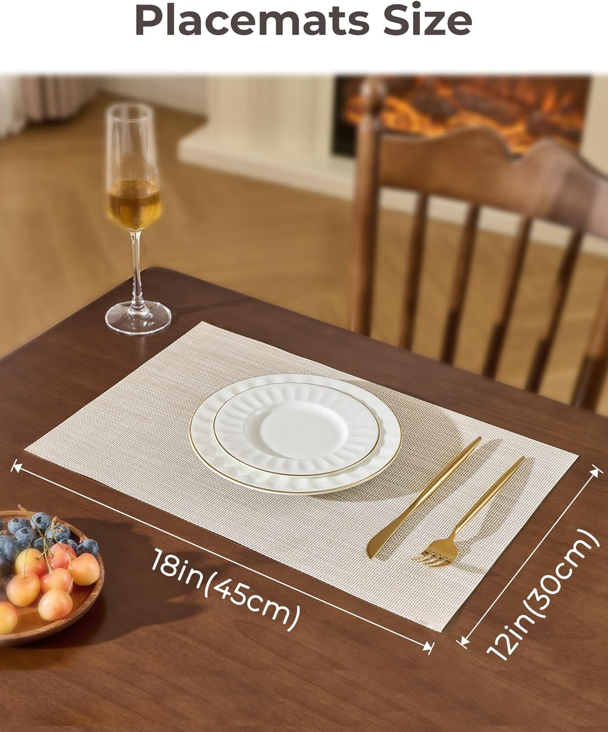 Leetaltree Beige White Placemats Set of 16 - Heat Resistant Non-Slip Place mats for Dining Table, Washable Durable PVC Vinyl Woven Table Mats（Beige White, 16）