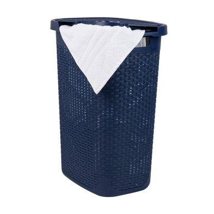 Mind Reader Slim Laundry Hamper with Lid, 60L Tall Clothes Basket, Narrow Tapered Design for