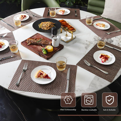 Vinyl Plastic Placemats Set of 6 Washable Heat Resistant Non-Slip Elegant Indoor Outdoor Kitchen Dining PVC Woven Table Place Mats (Black Red Weaving)