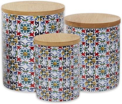 DII Kitchen Ceramics Collection Canister Set, Floral Tile, 3 Piece