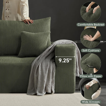 Boneless Cloud Couch Sofa for Living Room, 112" 3 Seater Green Modern Lounge Sleeper Couch, No Assemble, Cordury Compression Upholstered Couches