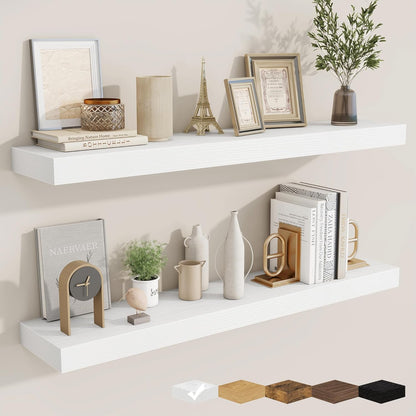 fuqing Floating Shelves for Wall, Bathroom Shelf Wall Mounted for Storage, Shelves with Invisible Bracket for Bedroom, Kitchen, Living Room, Farmhouse Small Book Shelf, 40 Inch Set of 2, White