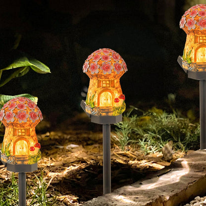 Dazzle Bright Solar Mushroom Lights Fairy Garden Lights for Home Decor Outdoor Decorative Stakes Mushroom House Solar Powered LED Landscape Lighting for Lawn, Walkway, Patio, Yard