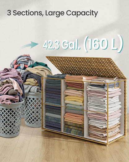 SONGMICS Laundry Hamper with Lid, 160 L Wicker Laundry Basket