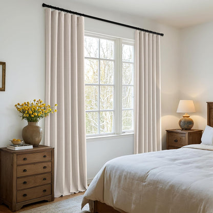 MIULEE 100% Blackout Curtains 96 Inch Long 2 Panels Set for Bedroom, Thick Faux Linen Black Out Curtain Room Darkening Back Tab Pleat Floor to Ceiling Window Drapes with Hooks for Living Room, Beige