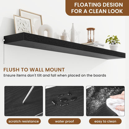 fuqing Floating Shelves for Wall, Bathroom Shelf Wall Mounted for Storage, Shelves with Invisible Bracket for Bedroom, Kitchen, Living Room, Farmhouse Small Book Shelf, 55 Inch Set of 2, Black
