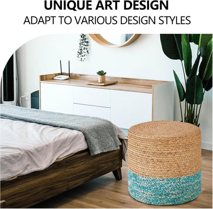 Cplxroc Ottoman Poof, Natural Seagrass Poufs, Hand Weave Round Footstool, Pouffe Accent Chair, Home Decorative Seat, Boho Deco Floor Chair for Living Room, Bedroom (18inch 68LK)