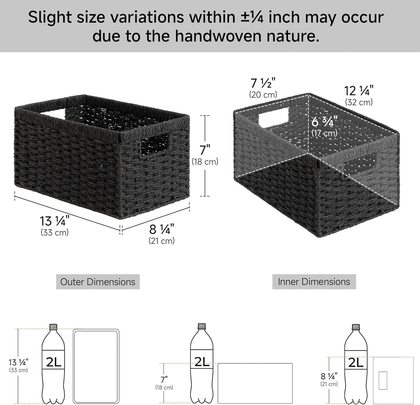 StorageWorks Pantry Baskets, Wicker Storage Baskets for Organizing, Bathroom Shelves, Pantry Organizers and Storage, Medium, Black, 2-Pack
