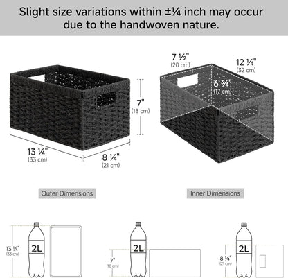 StorageWorks Pantry Baskets, Wicker Storage Baskets for Organizing, Bathroom Shelves, Pantry Organizers and Storage, Medium, Black, 2-Pack