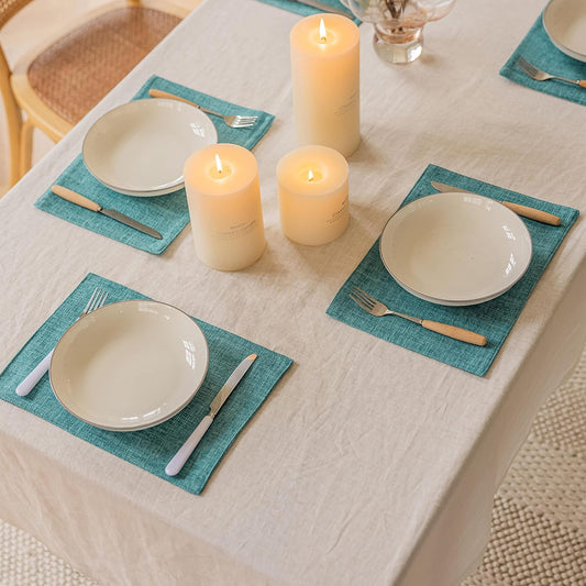 Home Brilliant Teal Placemats Set of 4 Heat Resistant Dining Table Place Mats for Kitchen Table Washable Cloth Placemat, 13 x 19 inches, Peacock