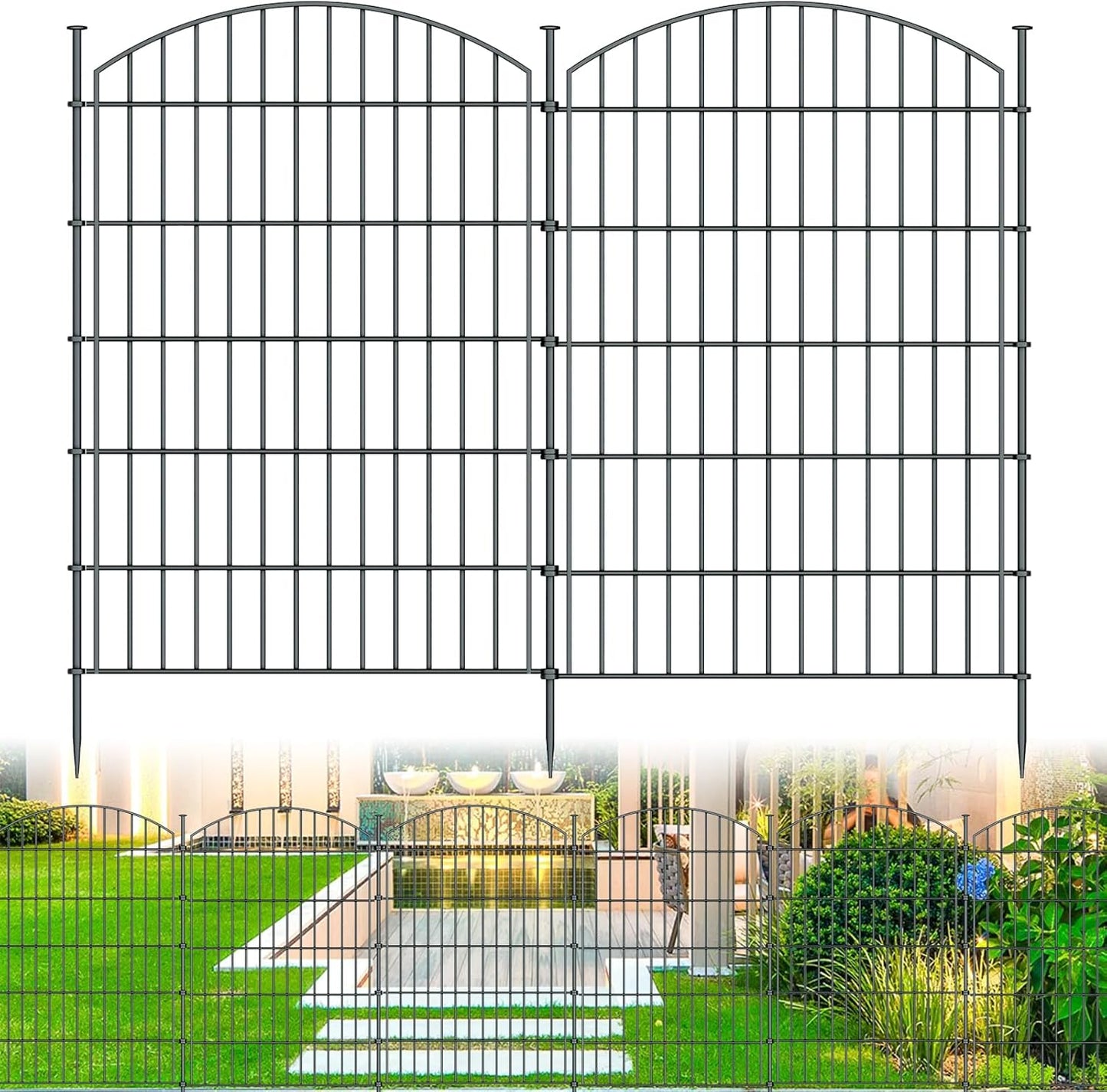 10 Panels Garden Fence Dog Fence Outdoor for Yard, 40in H x 23.6ft L Rustproof Metal Fencing with Ground Stakes | No Dig Animal Proof Containment for Pets/Rabbits | Durable Patio Security Panels