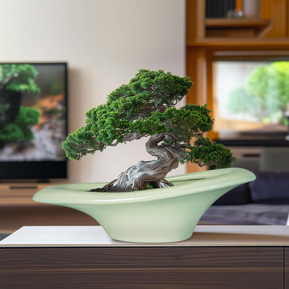 Ceramic Bonsai Pots - Large Succulent Planter 18 Inch Plant Pot Indoor Succulent Pot with Drainage Hole Outdoor Planter Bonsai Tree Pot for House Home Garden Decor Green