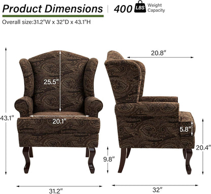 Accent Chair, High Back Upholstered Armchair with High Resilience Sponge & Wood Legs, Mid-Century Modern Comfy Single Sofa Reading Chairs for Living Room, Bedroom (Cranberry, Set of 1)