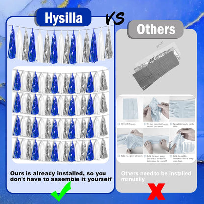 4P Navy-Blue White-Silver Foil Fringe Metallic Tassel Garland Banner, Tassels Banner Streamers for Parade Floats, Bachelorette, Wedding, Birthday, Halloween, Bridal/Baby Shower Party Decorations