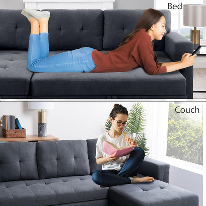 Naomi Home Transform Any Space: Sleeper Sectional Sofa with Convertible Sofa Bed & Inviting Chaise. Find Tranquil Comfort with Stress-Relieving Design & Durable Cushions - Dark Gray/Velvet