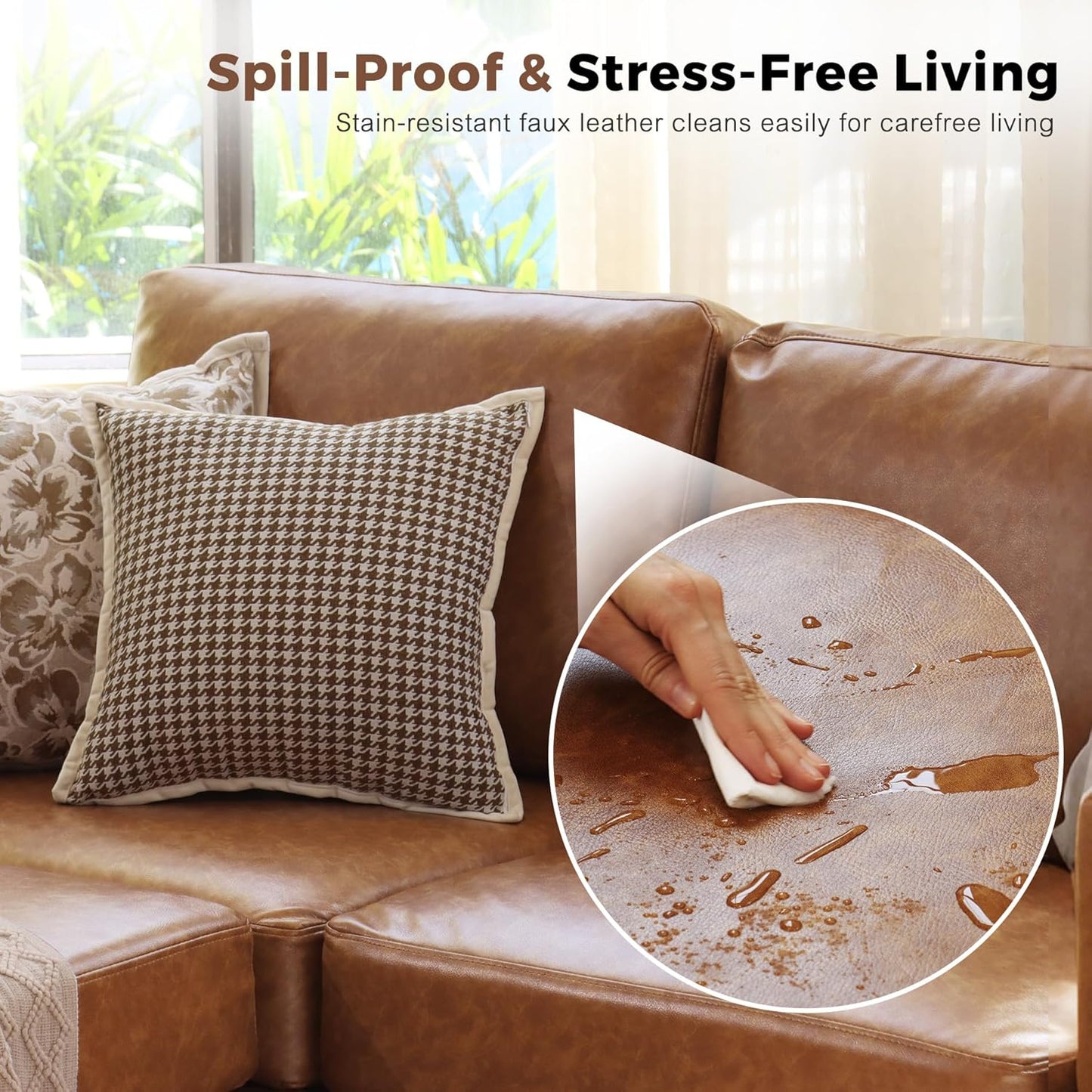 Faux Leather Single Sofa, Modern Accent Chair Brown with Storage Deep Seat Large Reading Armchair for Living Room Bedroom Office