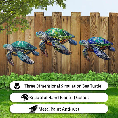John's Studio 3Pcs Metal Turtle Sea Wall Decor Outdoor Garden Hanging Art Sculptures Home Ocean Theme Decorations for Kitchen Bathroom and Pool