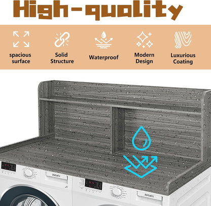 Royxen 2-Tier Washer Dryer Countertop,19.5"H Wood Washer and Dryer Topper with Shelf,Laundry Countertop Over Washer and Dryer, Universal Fit for Laundry Room Organization (Eucalyptus, 54"W X 27.5"D)