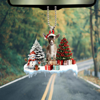 Talataca Goat 2D Flat Christmas Ornament, Goat Gift Boxes Pine Tree Decor, Hanging House Charm Eve Keepsake, Car Rear View Mirror Accessories, Xmas Gift